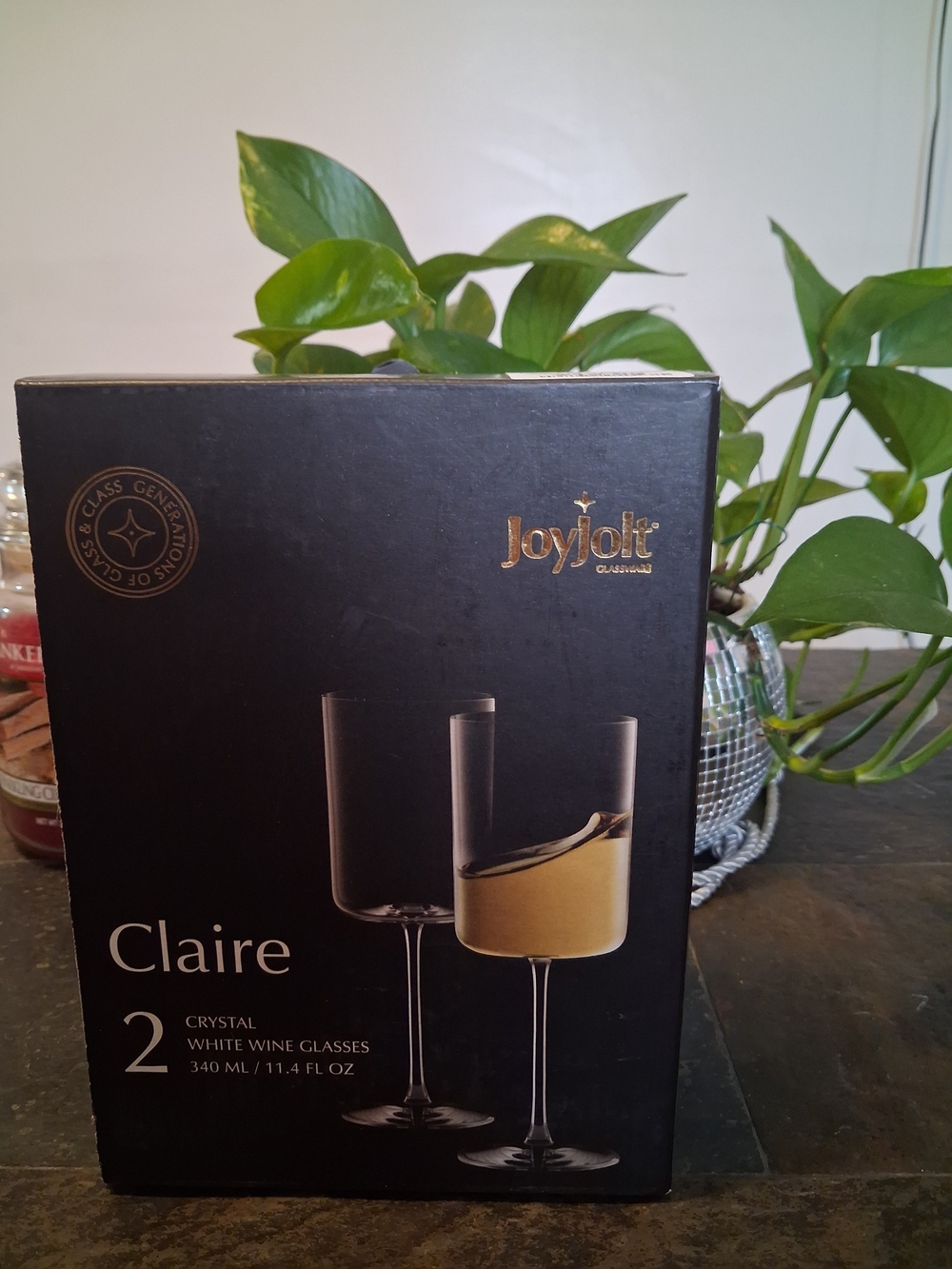 Jolt Claire Crystal White Wine Glasses Box - Black & Gold